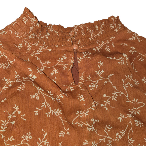 Bohme Womens Small Floral Blouse Orange Long Sleeve Prairie Flowy Lightweight - Picture 4 of 11